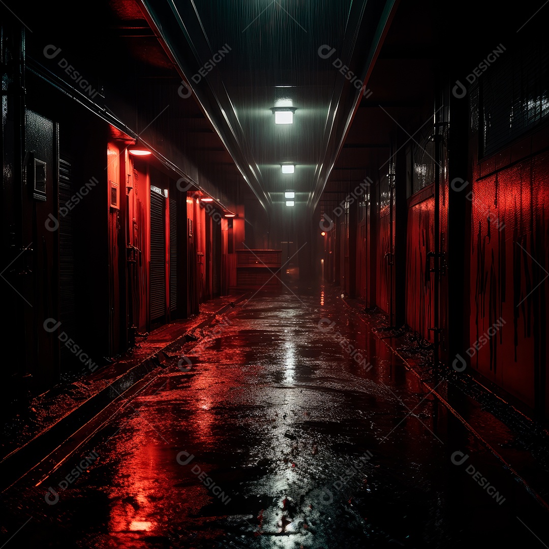 Foto de um corredor escuro de um dia chuvoso retroiluminado
