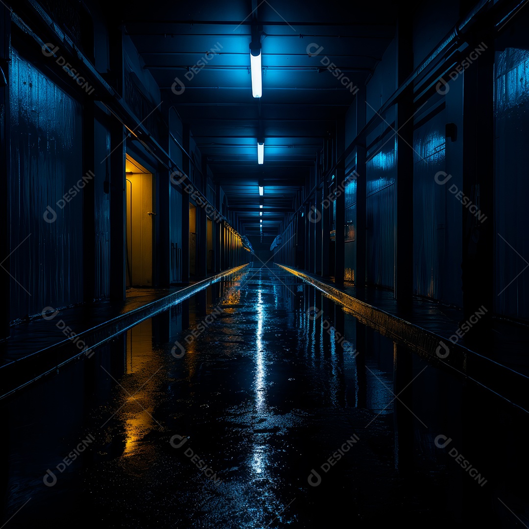 Foto de um corredor escuro de um dia chuvoso retroiluminado