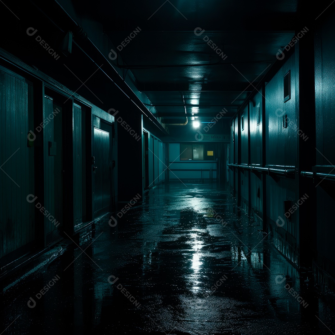 Foto de um corredor escuro de um dia chuvoso retroiluminado