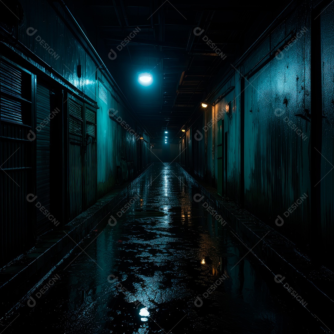 Foto de um corredor escuro de um dia chuvoso retroiluminado