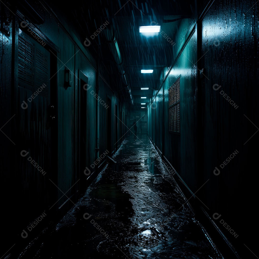 Foto de um corredor escuro de um dia chuvoso retroiluminado