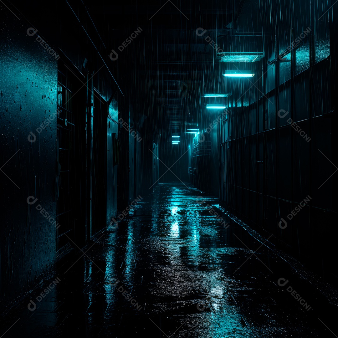 Foto de um corredor escuro de um dia chuvoso retroiluminado