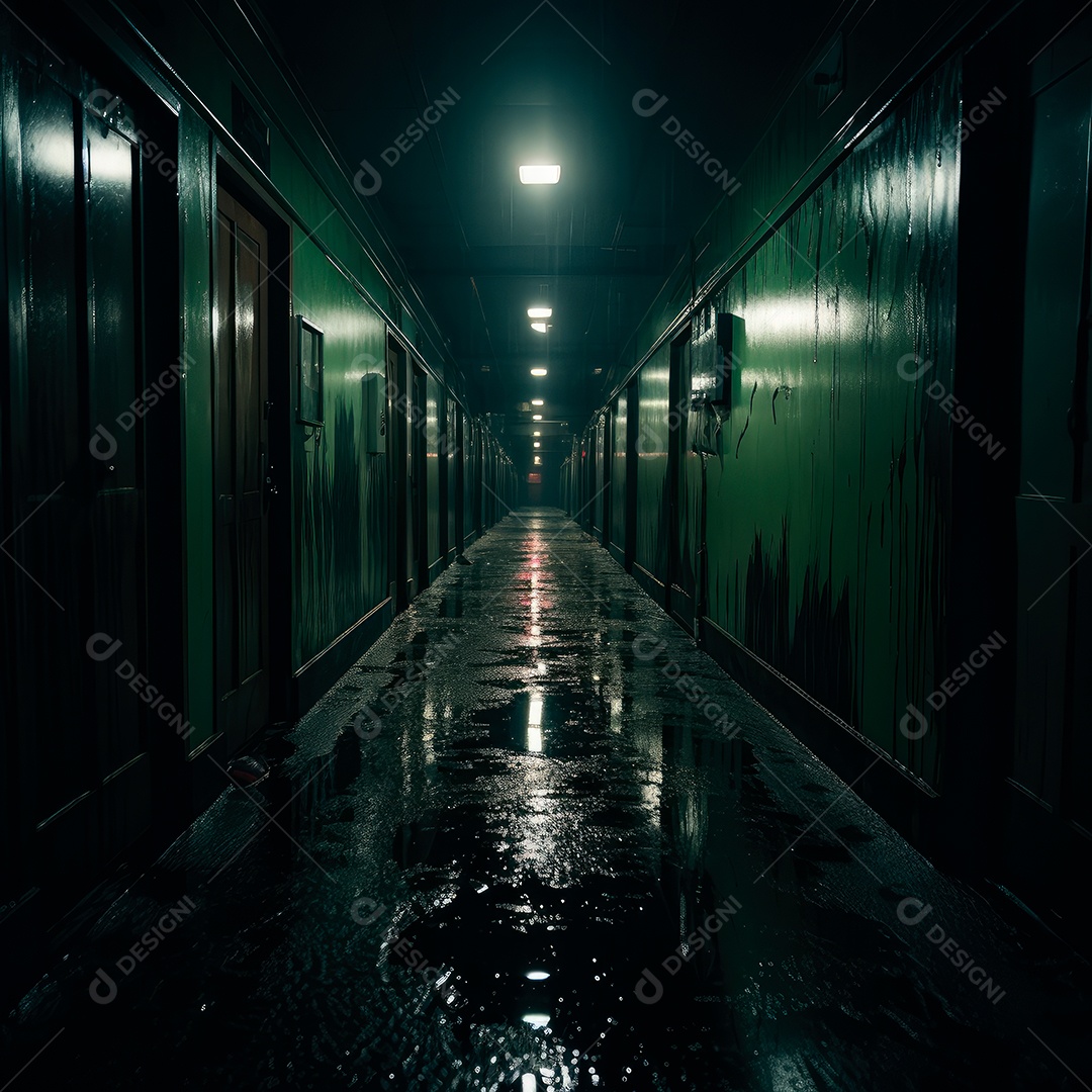 Foto de um corredor escuro de um dia chuvoso retroiluminado