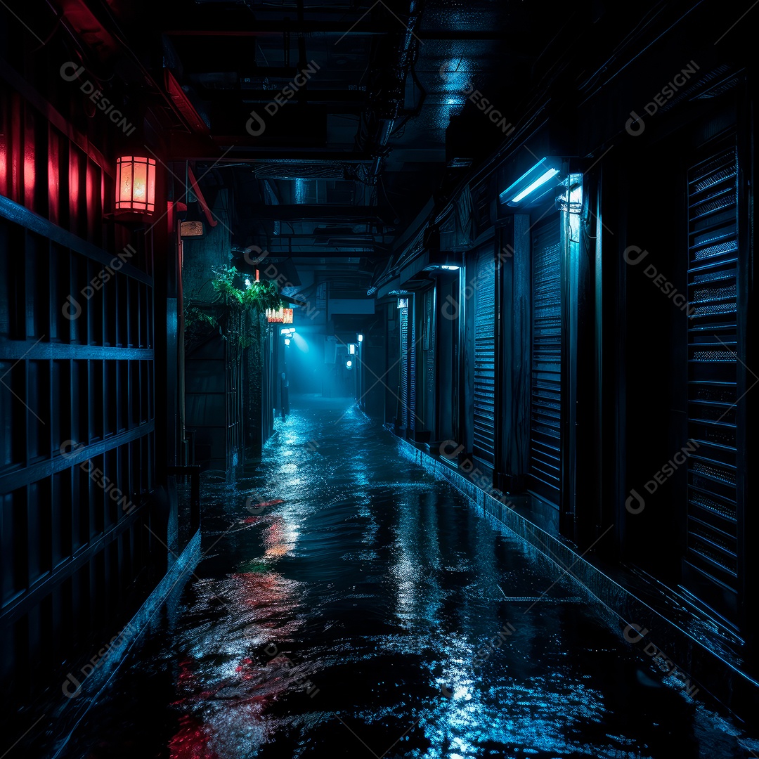 Foto de um corredor escuro de um dia chuvoso retroiluminado