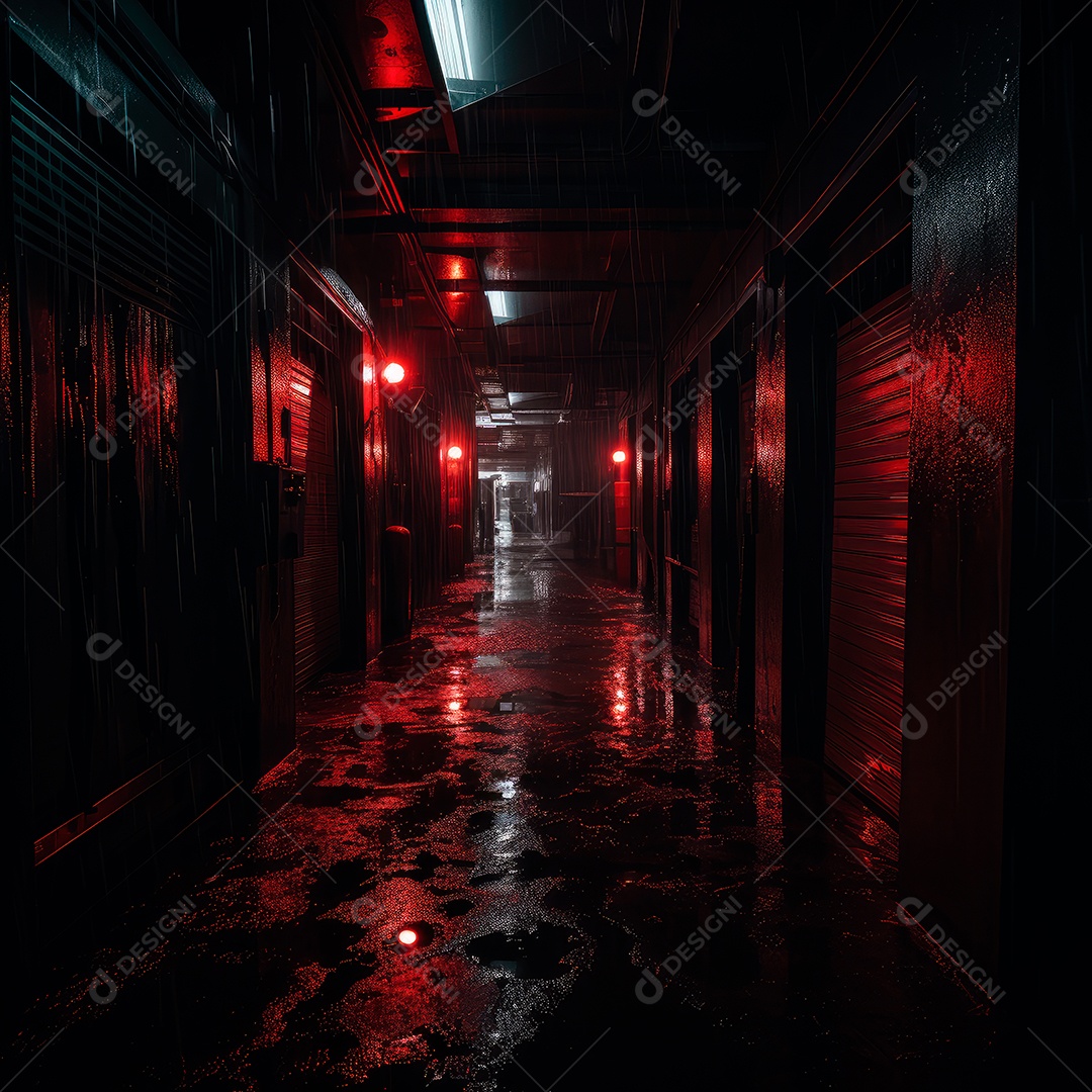 Foto de um corredor escuro de um dia chuvoso retroiluminado