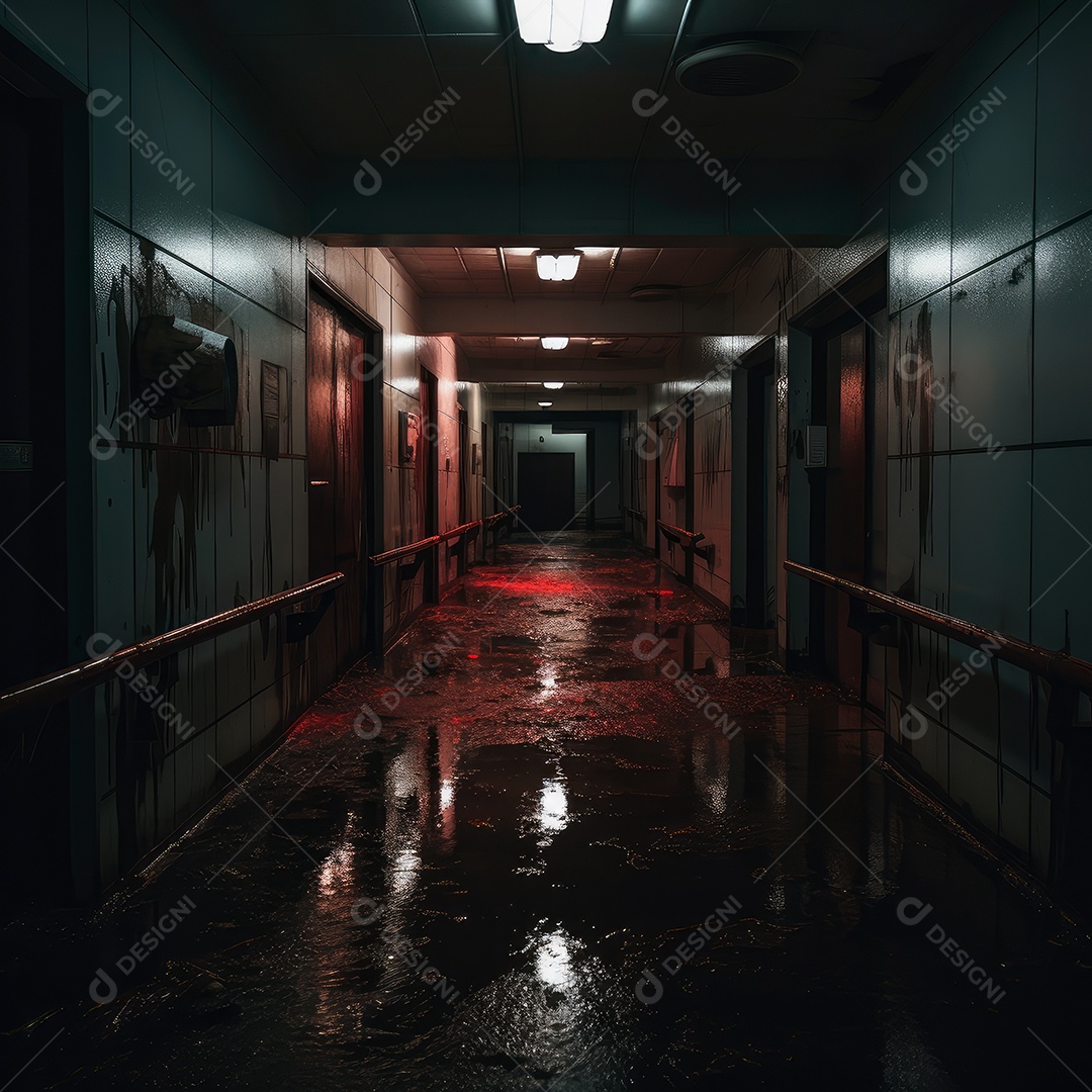 Foto de um corredor escuro de um dia chuvoso retroiluminado