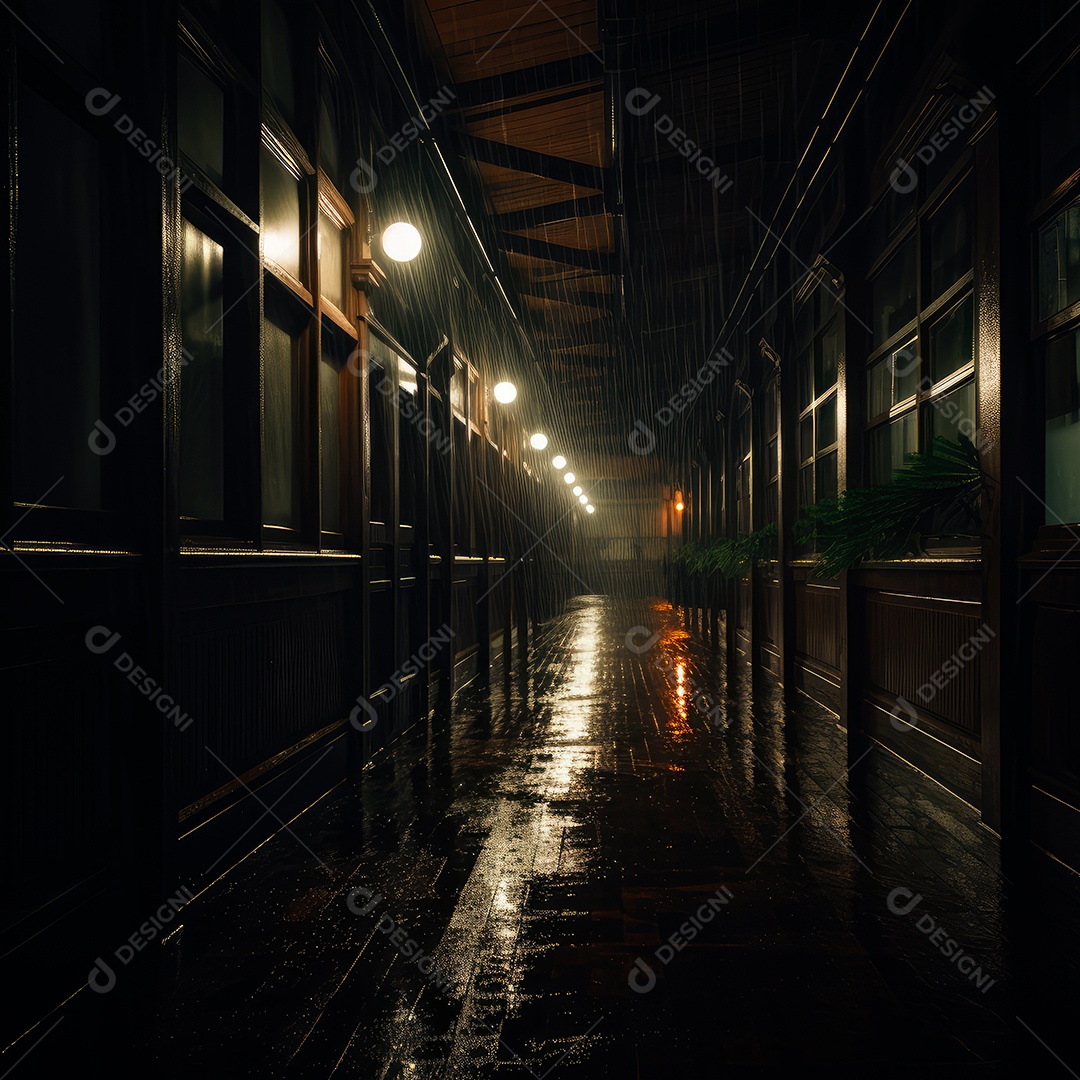 Foto de um corredor escuro de um dia chuvoso retroiluminado