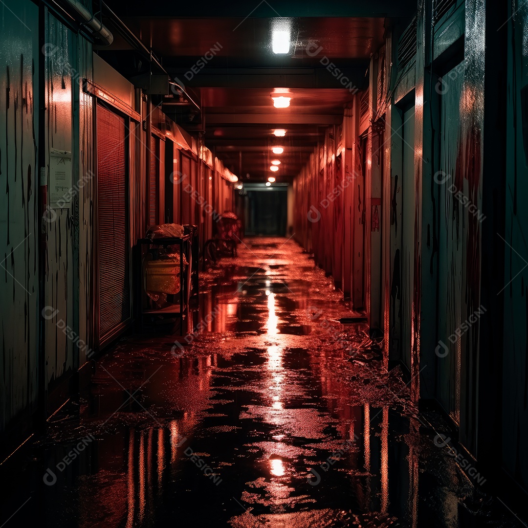 Foto de um corredor escuro de um dia chuvoso retroiluminado