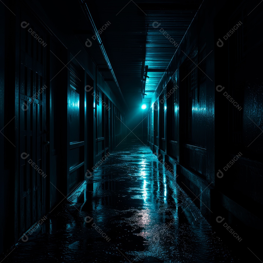 Foto de um corredor escuro de um dia chuvoso retroiluminado