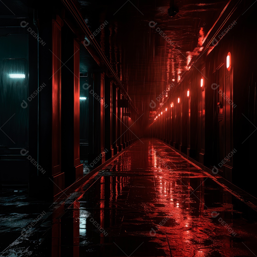 Foto de um corredor escuro de um dia chuvoso retroiluminado
