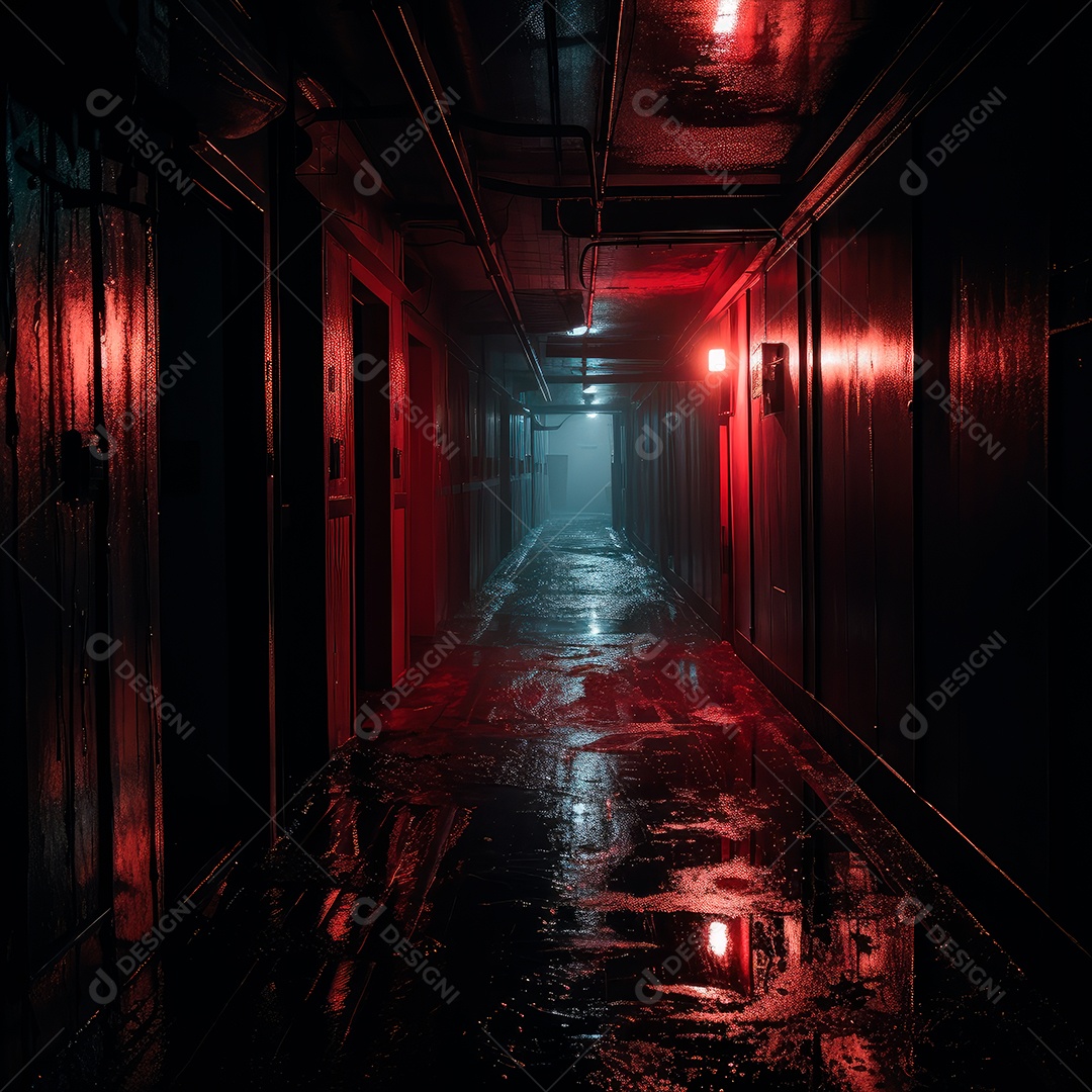 Foto de um corredor escuro de um dia chuvoso retroiluminado