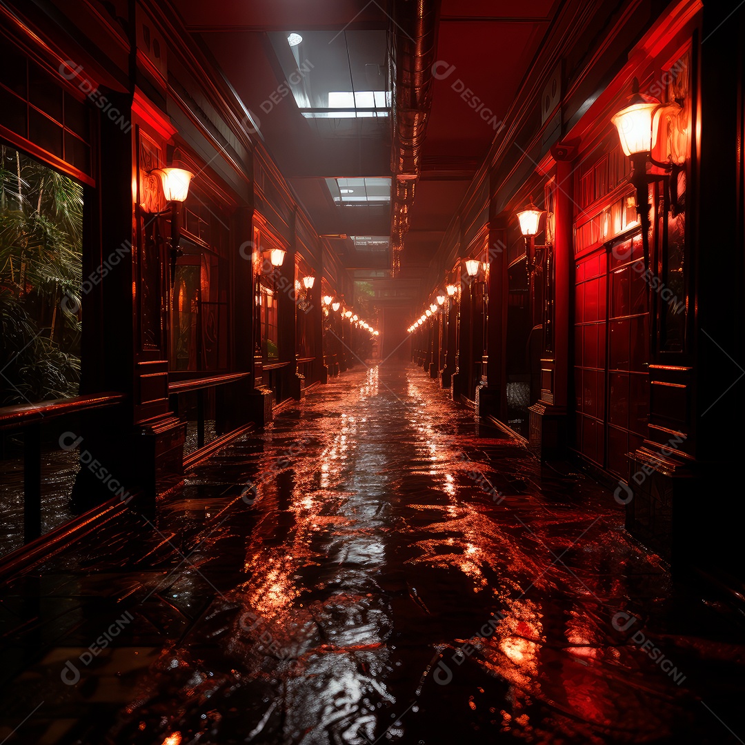 Foto de um corredor escuro de um dia chuvoso retroiluminado