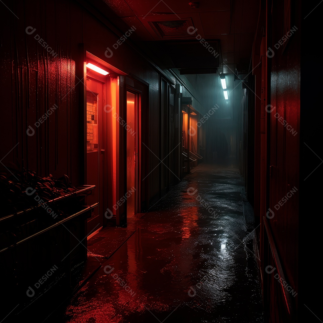 Foto de um corredor escuro de um dia chuvoso retroiluminado
