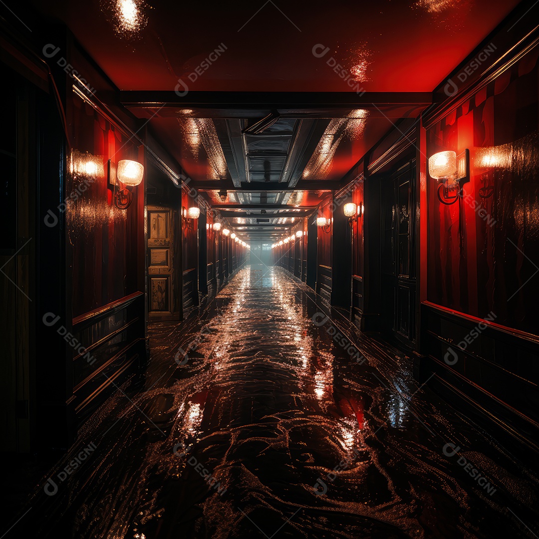 Foto de um corredor escuro de um dia chuvoso retroiluminado