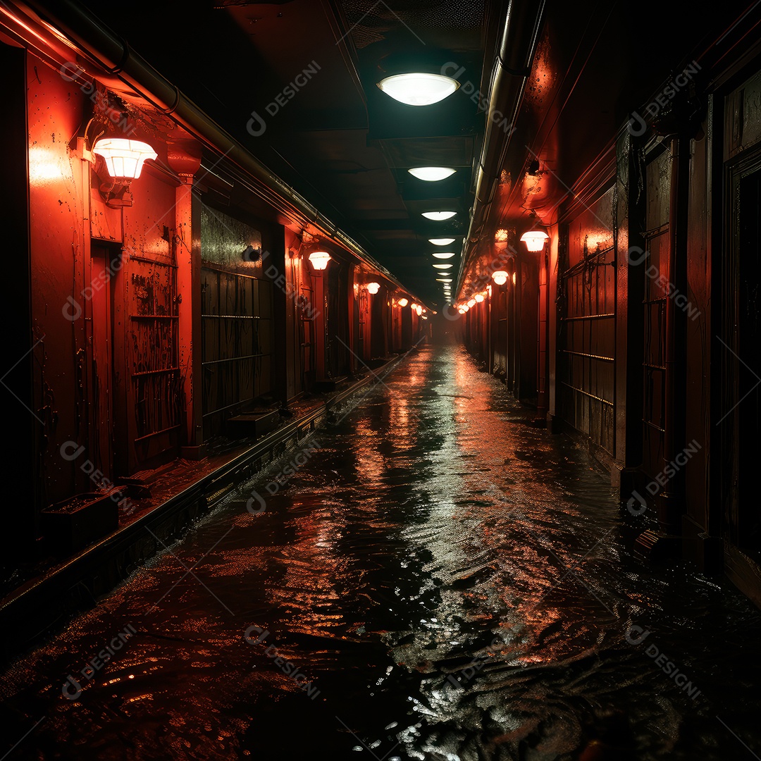 Foto de um corredor escuro de um dia chuvoso retroiluminado