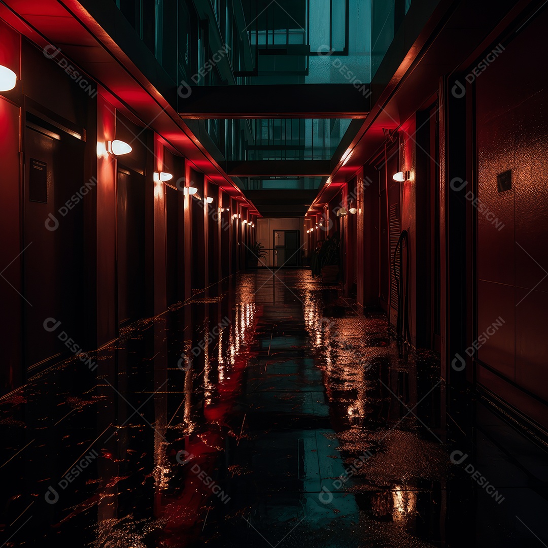 Foto de um corredor escuro de um dia chuvoso retroiluminado