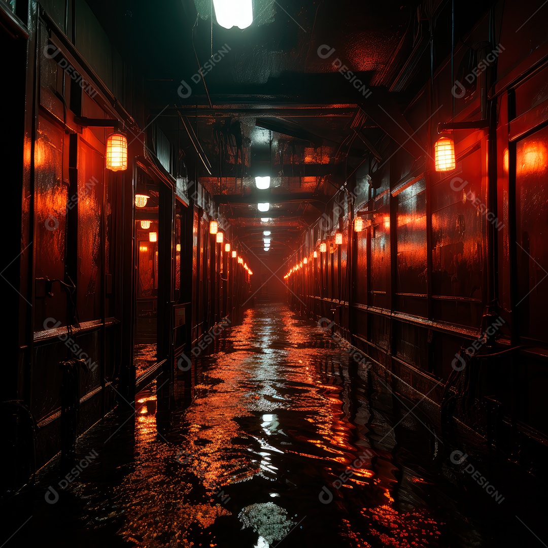 Foto de um corredor escuro de um dia chuvoso retroiluminado