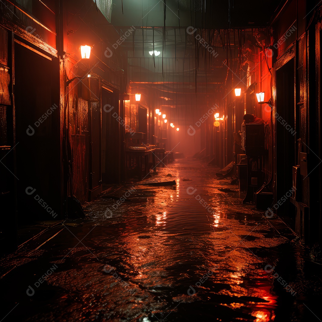 Foto de um corredor escuro de um dia chuvoso retroiluminado