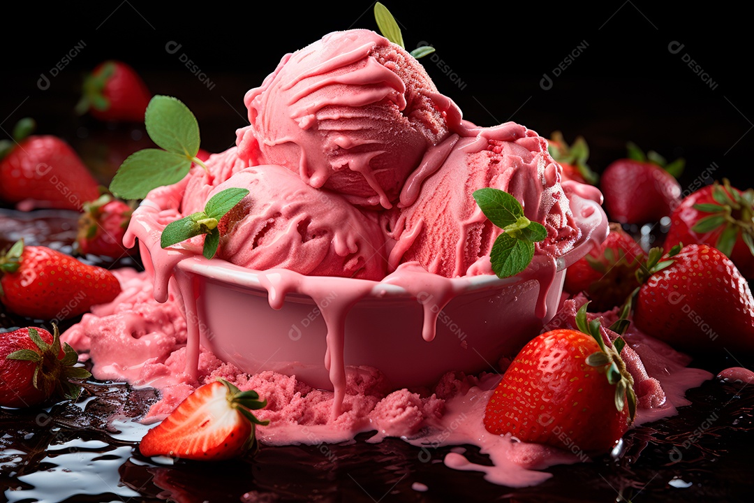 Sorvete de morango com splash de morango