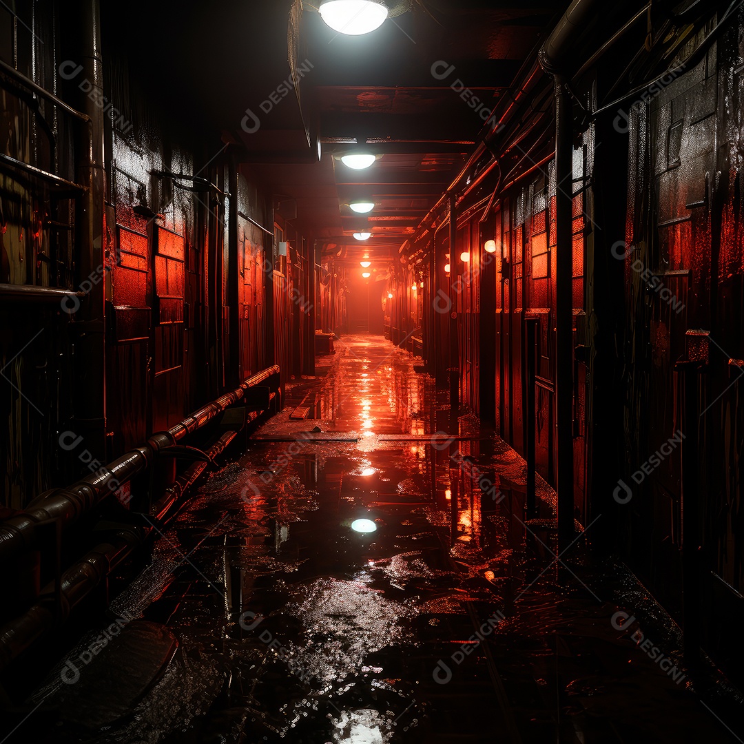 Foto de um corredor escuro de um dia chuvoso retroiluminado