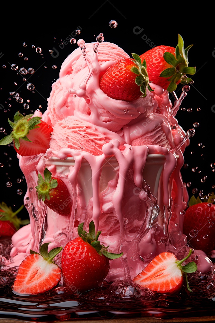Sorvete de morango com splash de morango