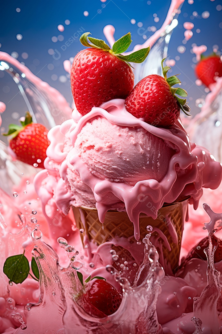 Sorvete de morango com splash de morango