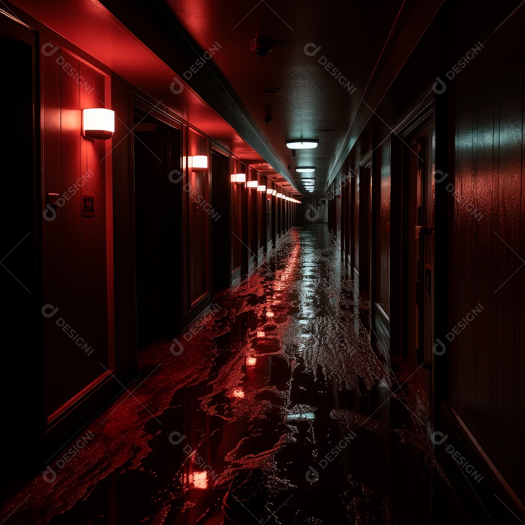 Foto de um corredor escuro de um dia chuvoso retroiluminado