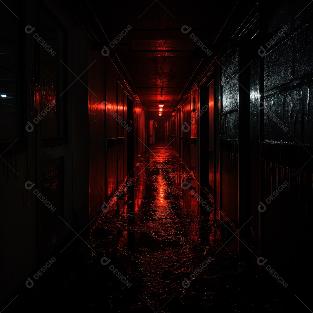 Foto de um corredor escuro de um dia chuvoso retroiluminado