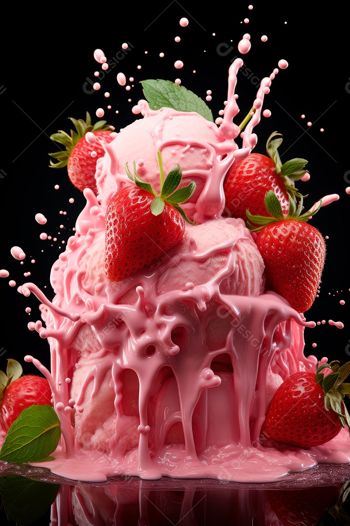 Sorvete de morango com splash de morango
