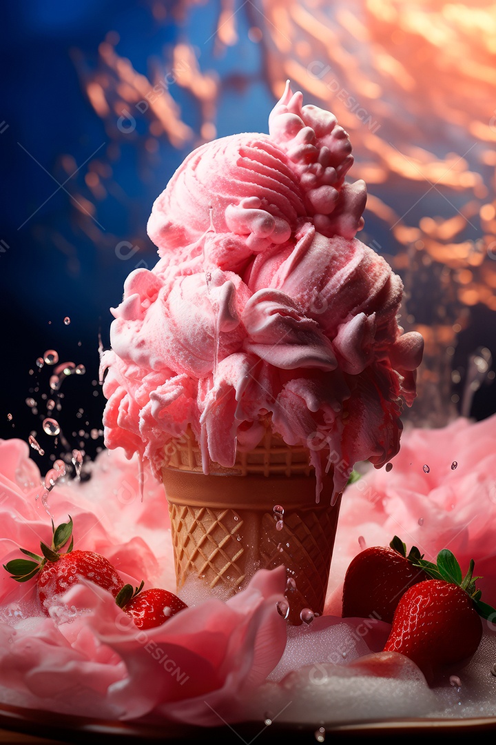 Sorvete de morango com splash de morango