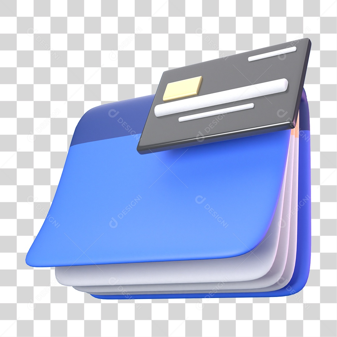 Elemento 3D Ícone de Negócios Financeiros Cartão Carteira de Trabalho Transparente