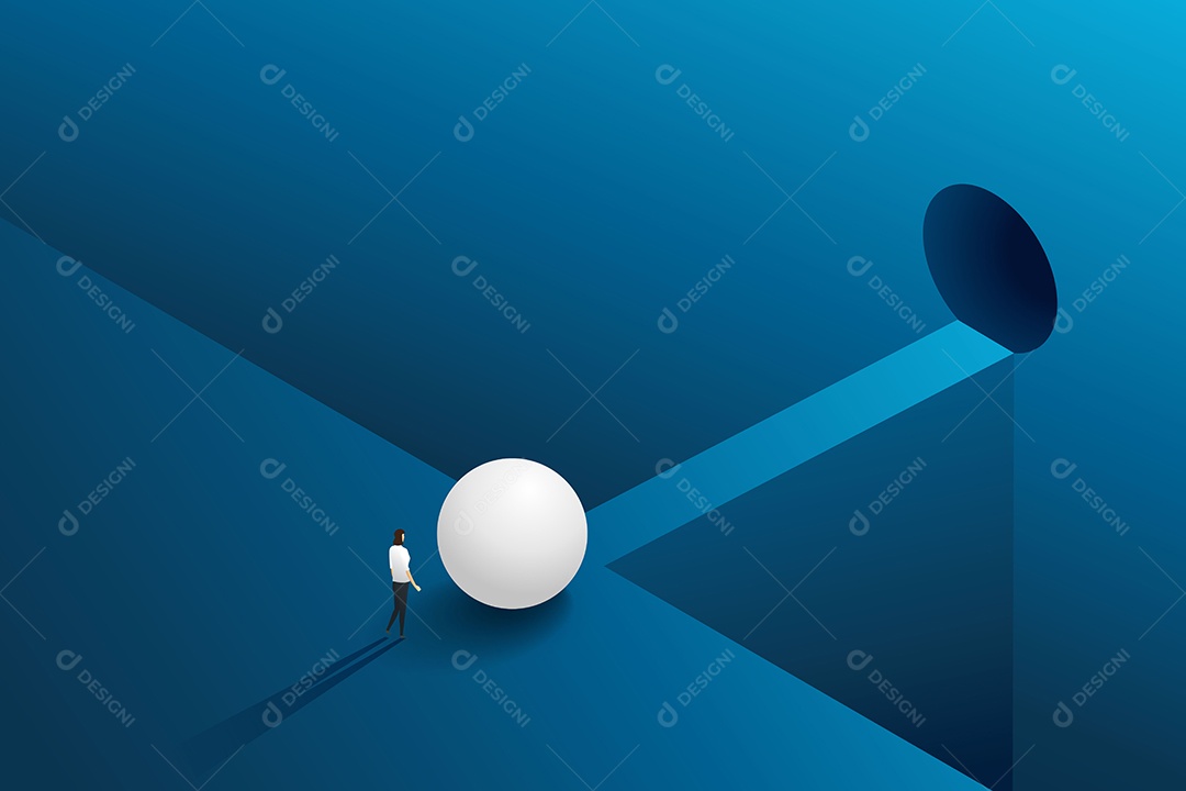 Empresária Olhando Pedras Em Um Pequeno Caminho Que Leva a Metas Vetor EPS