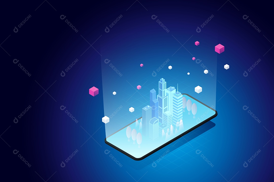 Cidade Virtual no Tablet Experimente o Metaverso Vetor EPS