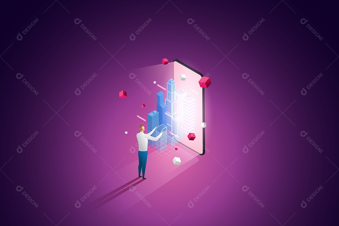 Construindo Uma Cidade Em Um Mundo Virtual Experimente o Metaverso Vetor EPS