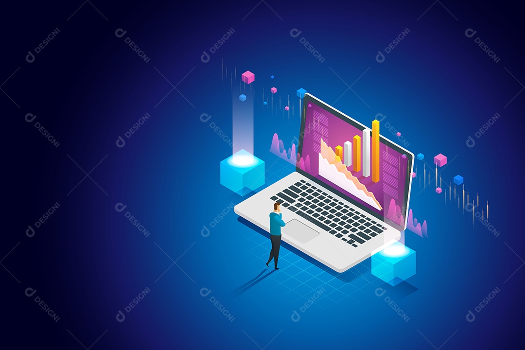 Empresário Dois Usando Computador para Analisar Dados Vetor EPS