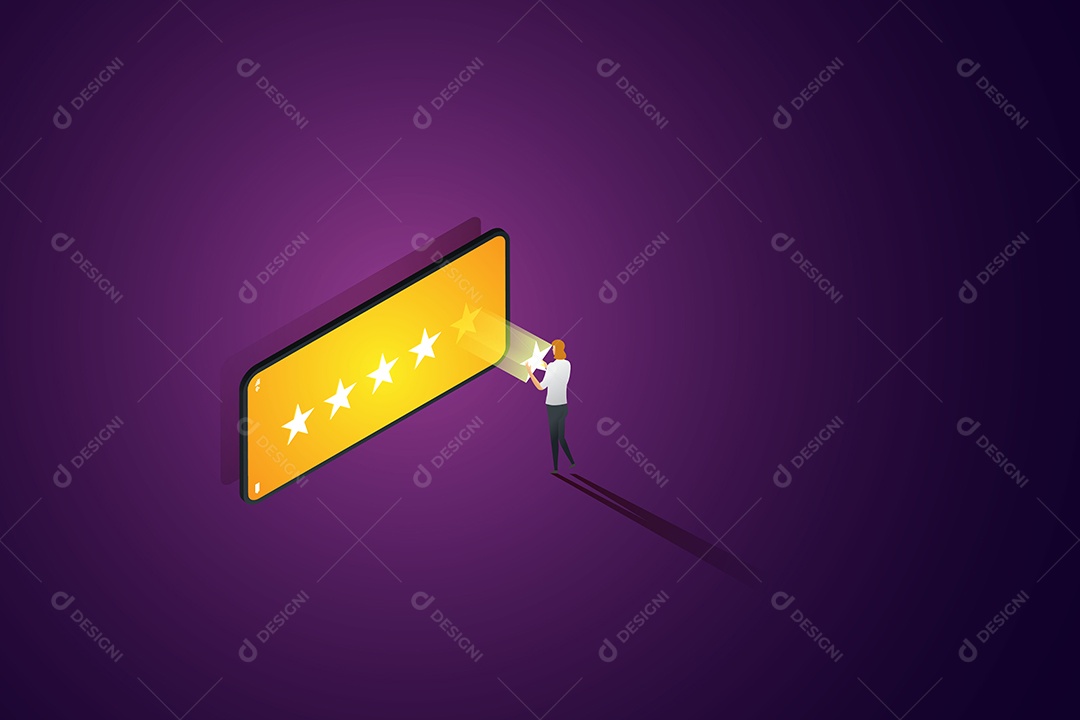 Mulher de Negócios Dando Classificação de Feedback de Cinco Estrelas Vetor EPS