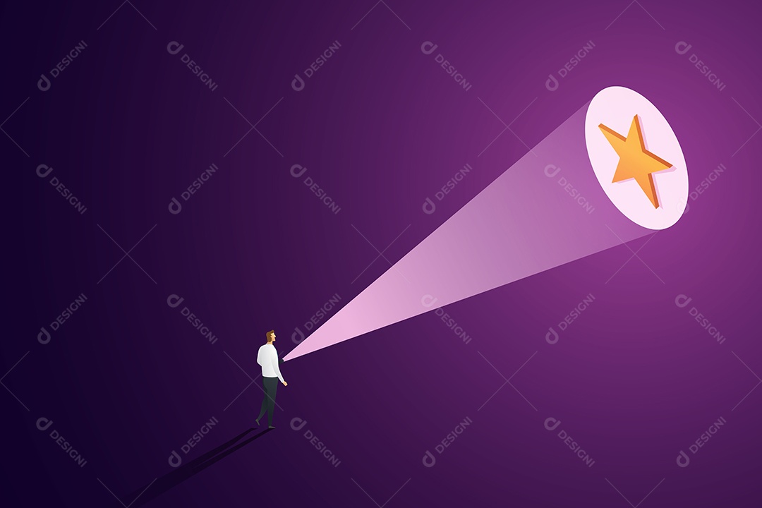 Empresário Segurando Uma Lanterna para Uma Estrela Escondida Abrindo o Caminho para o Sucesso ou Alcançar Objetivos de Negócios Vetor EPS