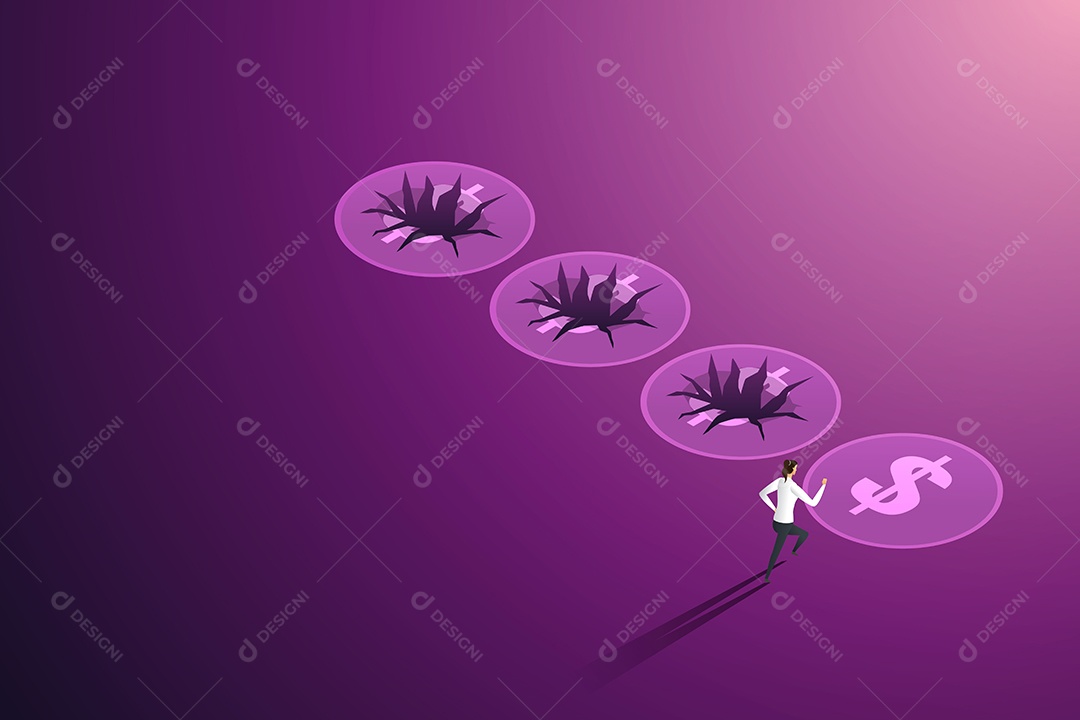 Empresária Correu para Um Poço de Armadilha de Dinheiro Vetor EPS