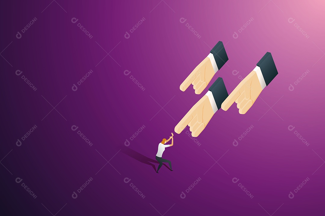 Várias Mãos Apontando para a Empresária Culpa Bullying Estresse Pressão Opressão Sexual do Trabalho Vetor EPS
