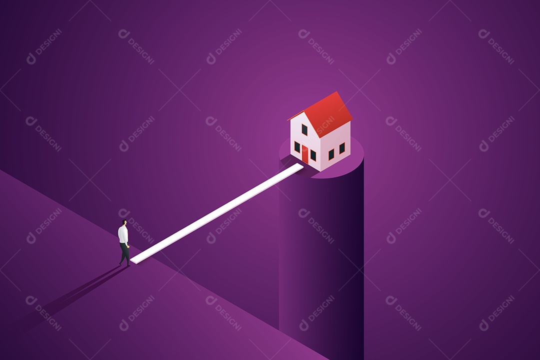 Empresário Caminhou Até a Ponte para Atravessar a Casa no Meio da Lacuna Vetor EPS