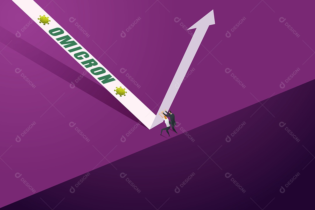 Empresário Resiste Aos Gráficos de Seta para Baixo da Crise Omicron Covid-19 Coronavirus Novo Vetor EPS