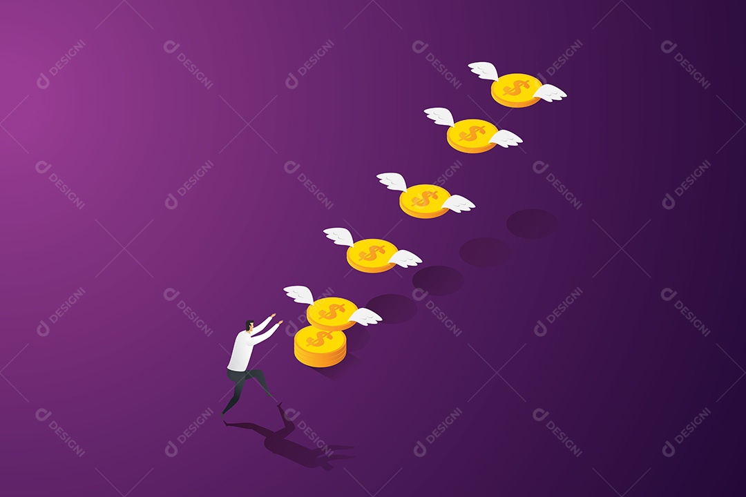 Empresário Correu para Pegar a Fuga da Moeda Voadora Vetor EPS