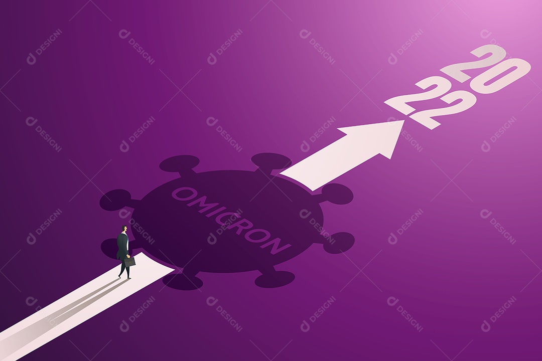 Os Empresários Encontram o Surto de Coronavírus Omicron Covid-19 no Caminho dos Negócios Em 2022 Vetor EPS