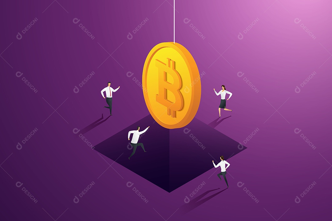 Empresário Está Tentando Correr para Pegar o Bitcoin na Armadilha do Grande Buraco Vetor EPS