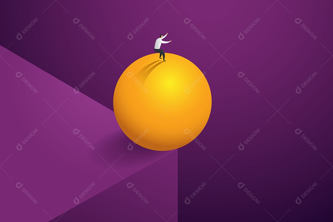 Homem de Negócios Equilibrando-se Sobre Uma Rocha Em Um Penhasco Vetor EPS