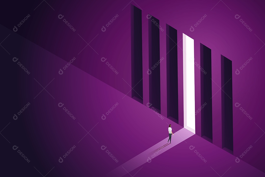 Empresária Escolhe Caminhar Até a Porta do Gráfico Brilhante Vetor EPS