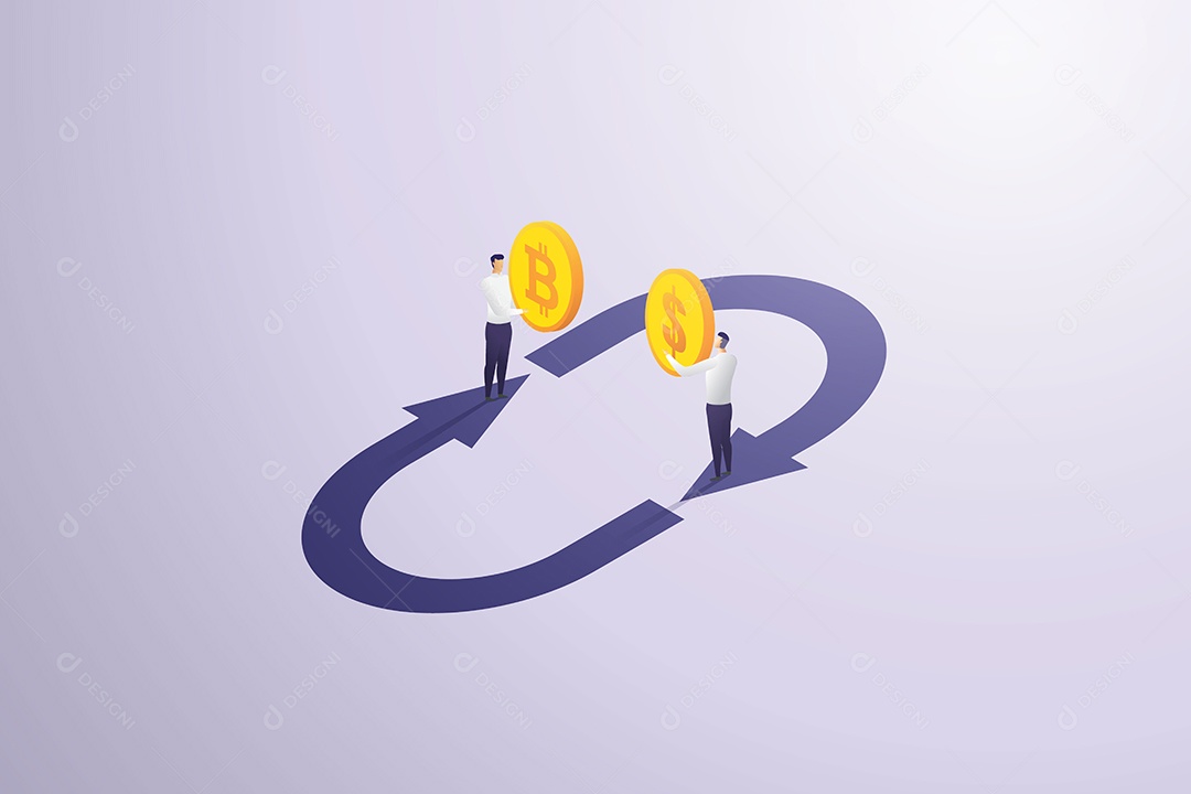 Empresários Trocando Dólares por Bitcoin Vetor EPS