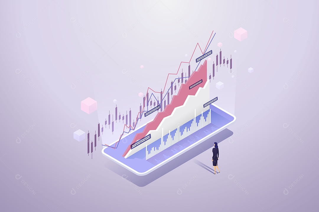 Empresária Olhando Gráfico Gráfico Financeiro Diagrama de Investimento Análise de Dados Financeiros Vetor EPS