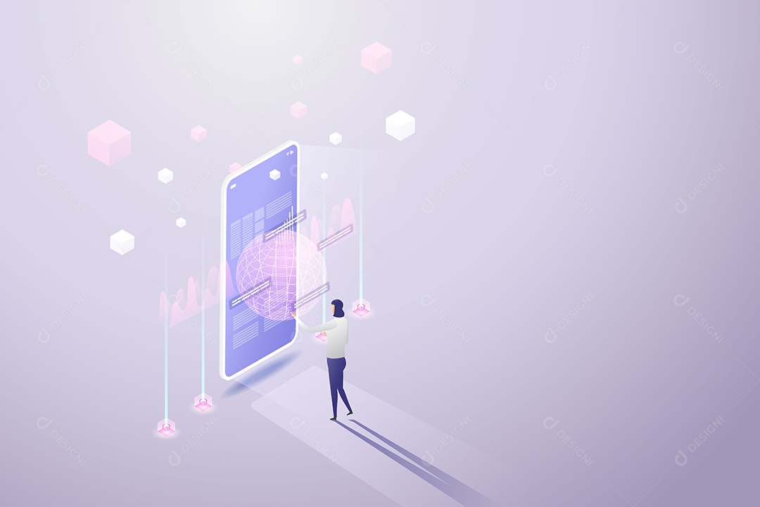 Tecnologia de Realidade Virtual Ilimitada para Futuras Usuárias de Smartphones e Dispositivos Digitais Vetor EPS