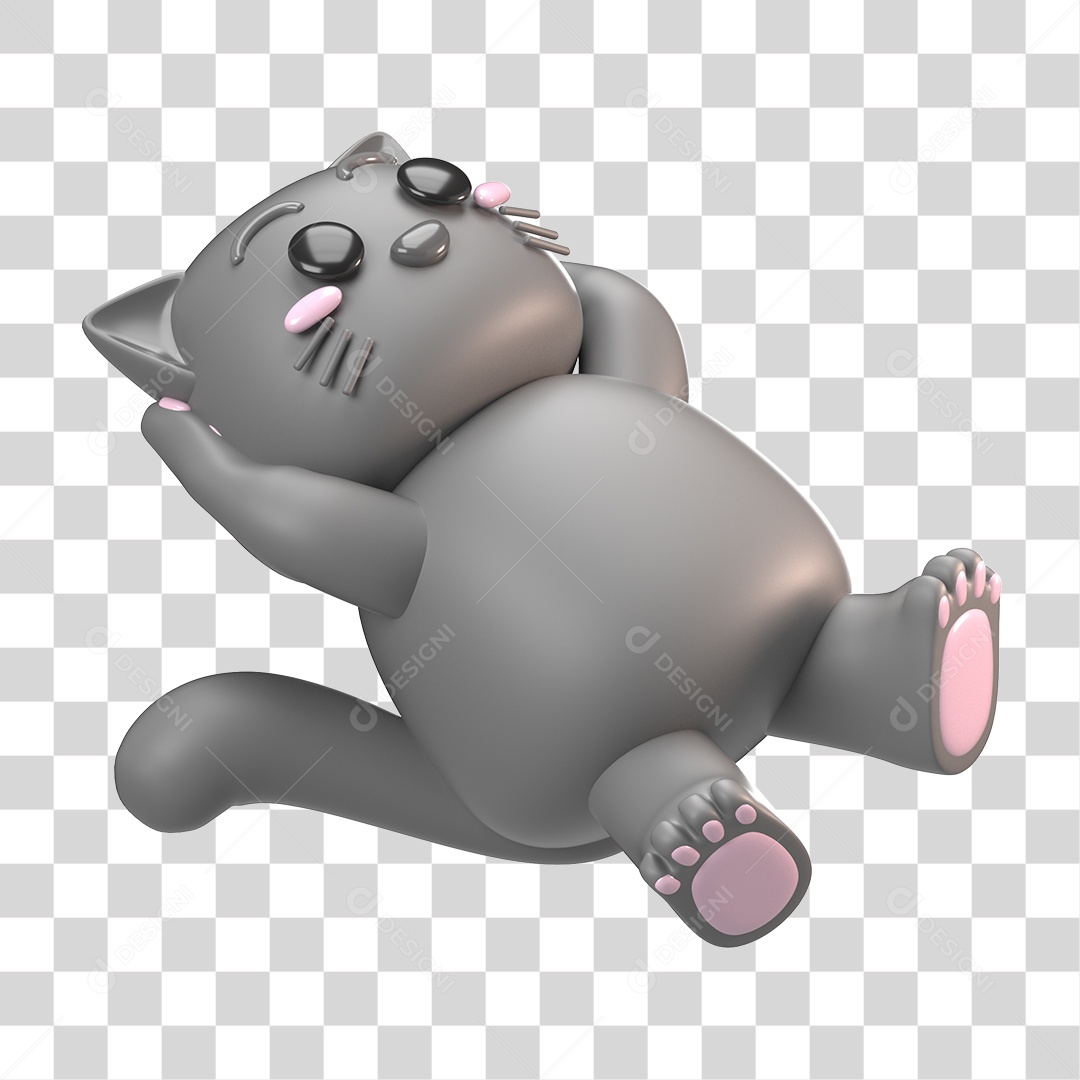 Elemento 3D Gato Cinza para Composição PNG Transparente